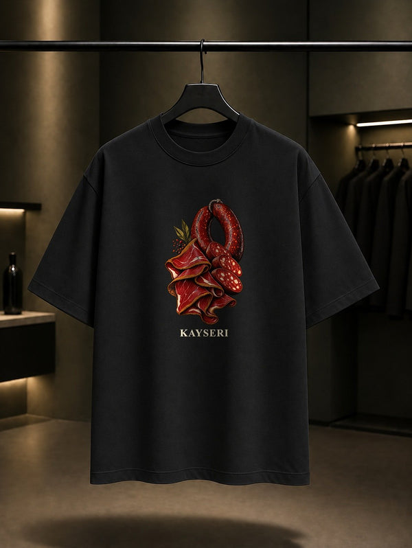 Kayseri Pastırma Sucuk baskılı siyah t-shirt