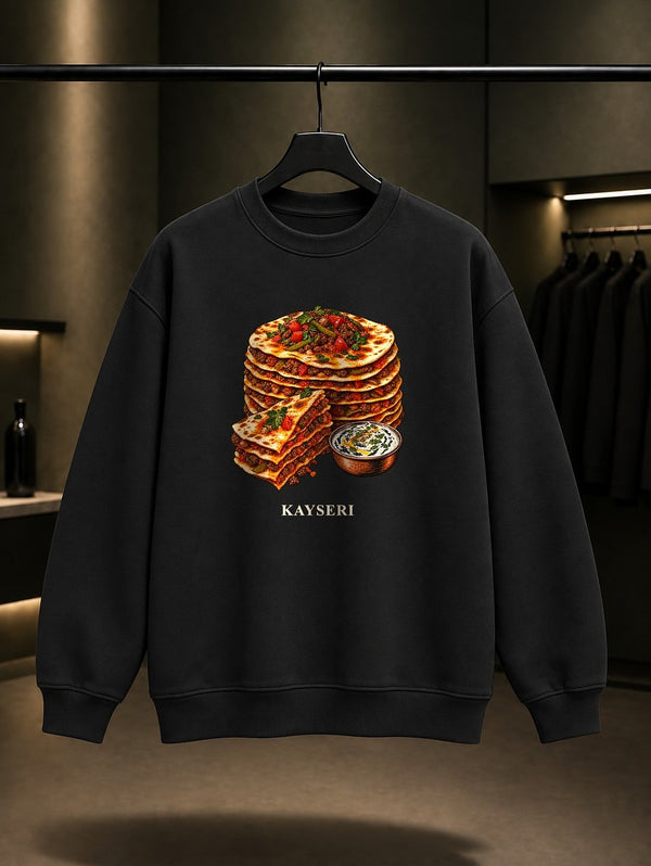 Kayseri Yağlaması baskılı siyah sweatshirt