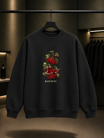 Kayseri Gilaburu baskılı siyah sweatshirt