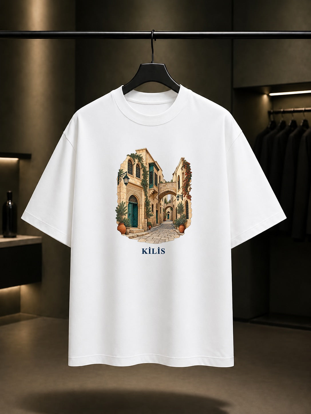 Kilis Sokakları baskılı beyaz t-shirt