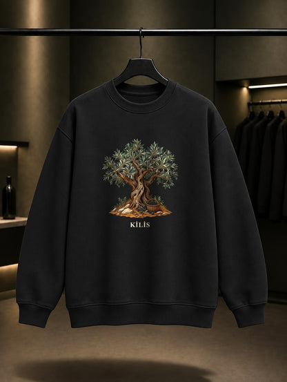 Kilis Zeytin baskılı siyah sweatshirt