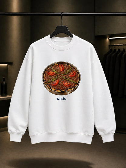 Kilis Tava baskılı beyaz sweatshirt