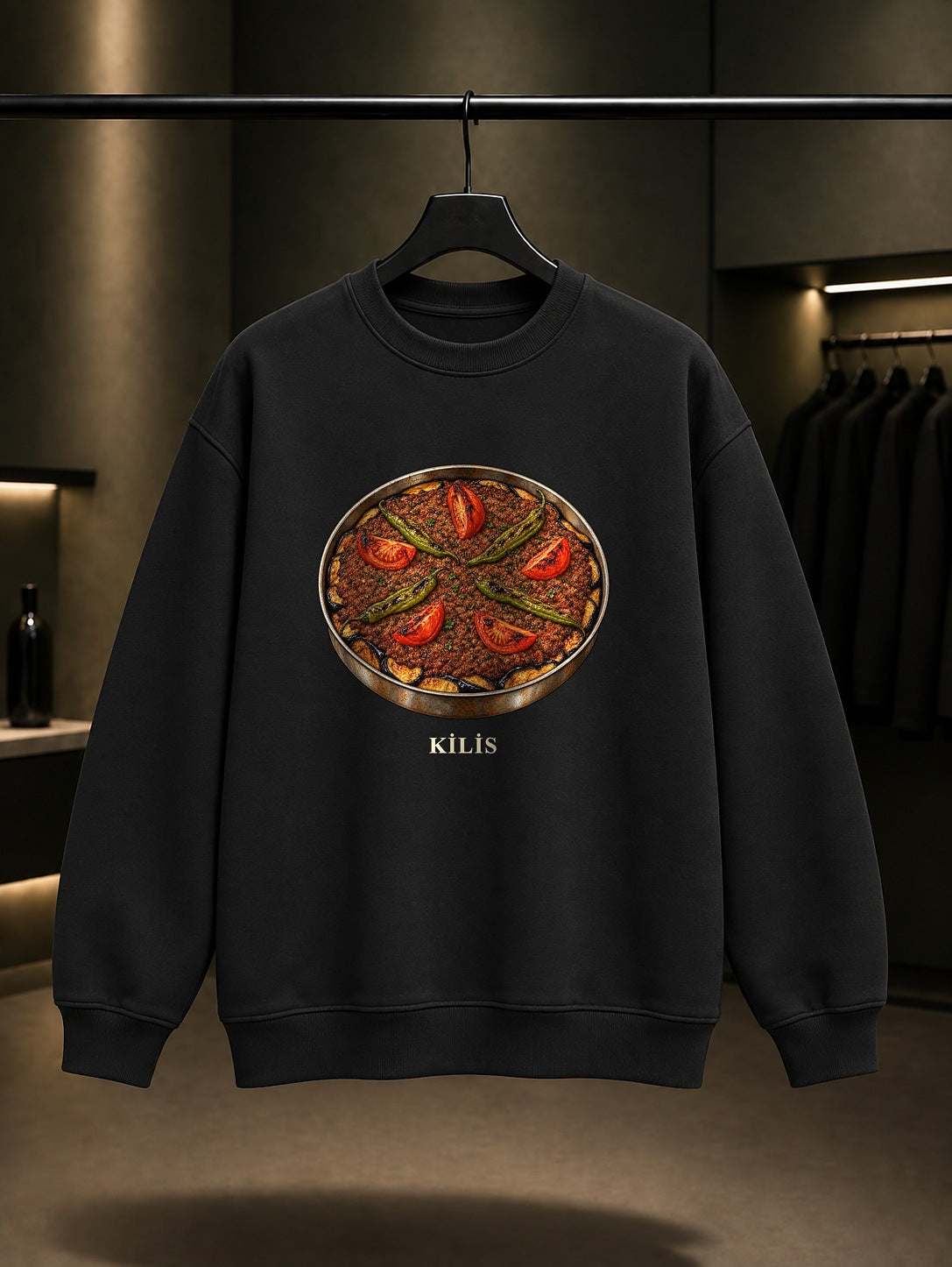 Kilis Tava baskılı siyah sweatshirt
