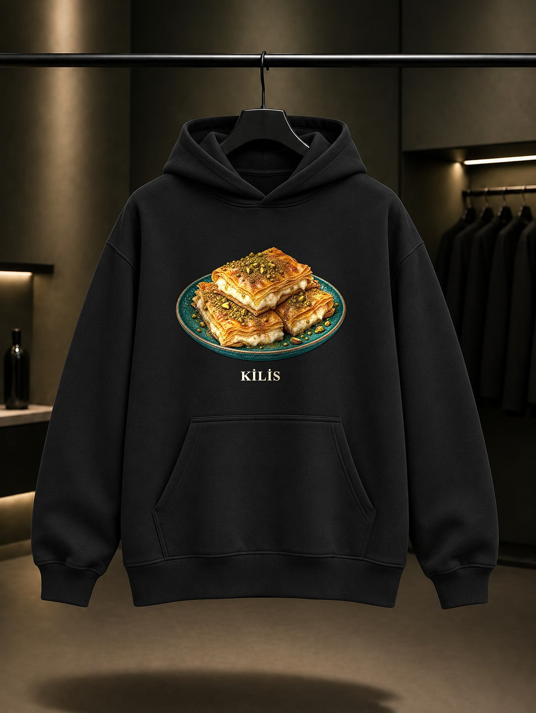 Kilis Katmeri baskılı siyah kapüşonlu sweatshirt