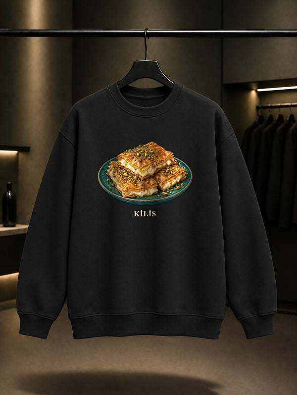 Kilis Katmeri baskılı siyah sweatshirt