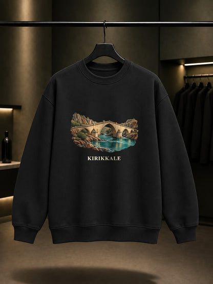 Kırıkkale Çeşnigir Köprüsü baskılı siyah sweatshirt