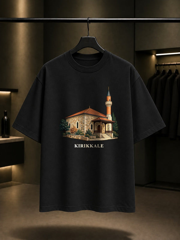 Kırıkkale Ballı Camii baskılı siyah t-shirt