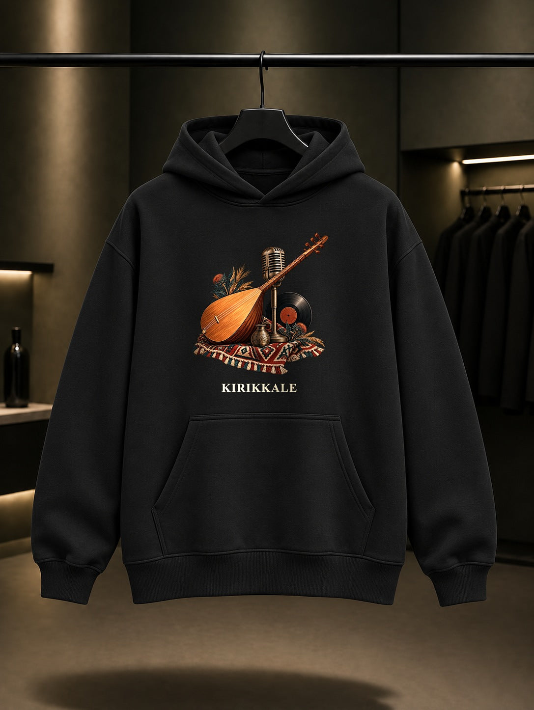 Kırıkkale Keskin Bozlak baskılı siyah kapüşonlu sweatshirt