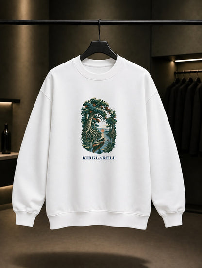 Kırklareli İğneada Longoz baskılı beyaz sweatshirt