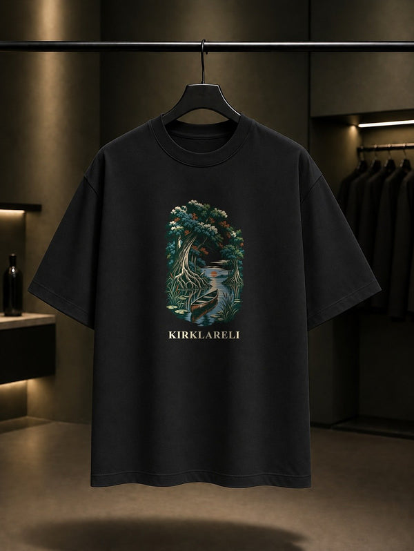 Kırklareli İğneada Longoz baskılı siyah t-shirt