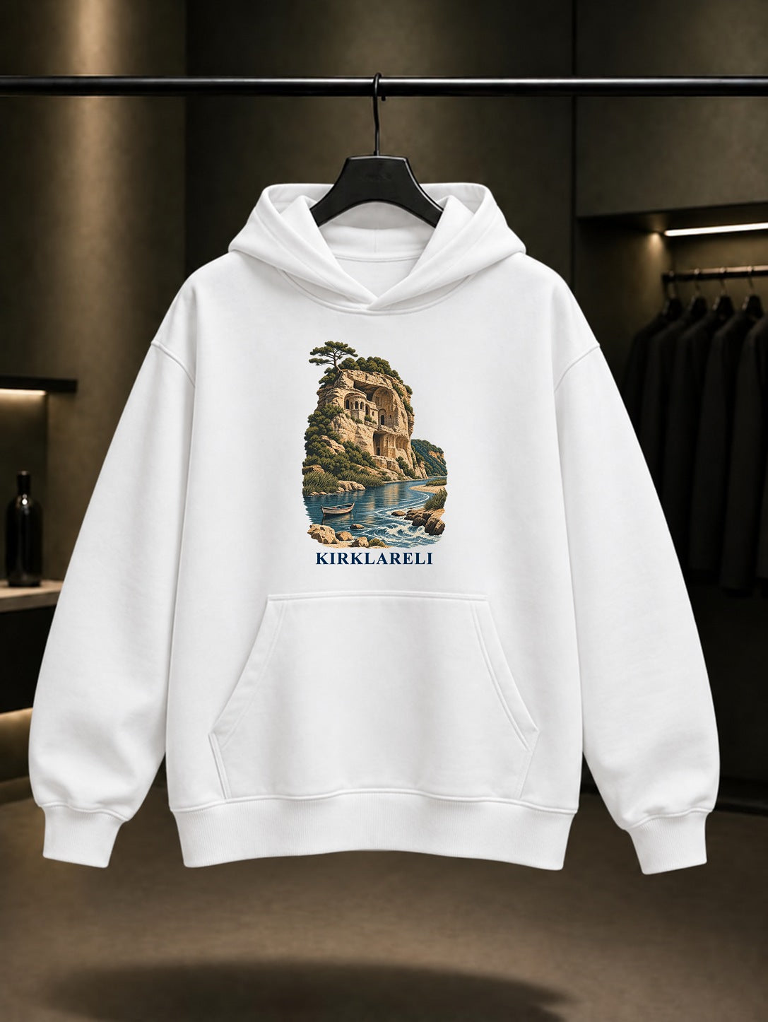 Kırklareli Kıyıköy Aya Nikola baskılı beyaz kapüşonlu sweatshirt