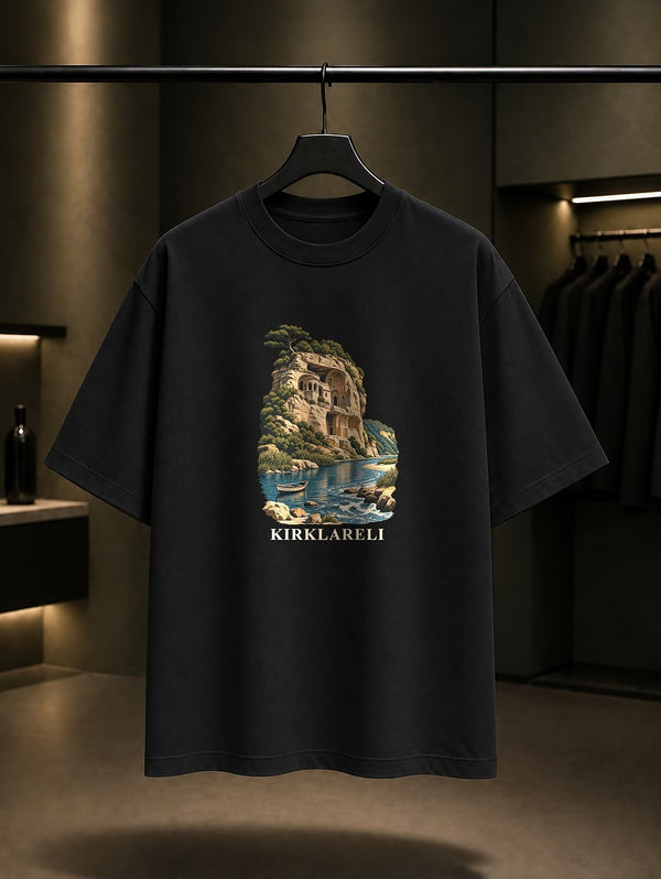 Kırklareli Kıyıköy Aya Nikola baskılı siyah t-shirt