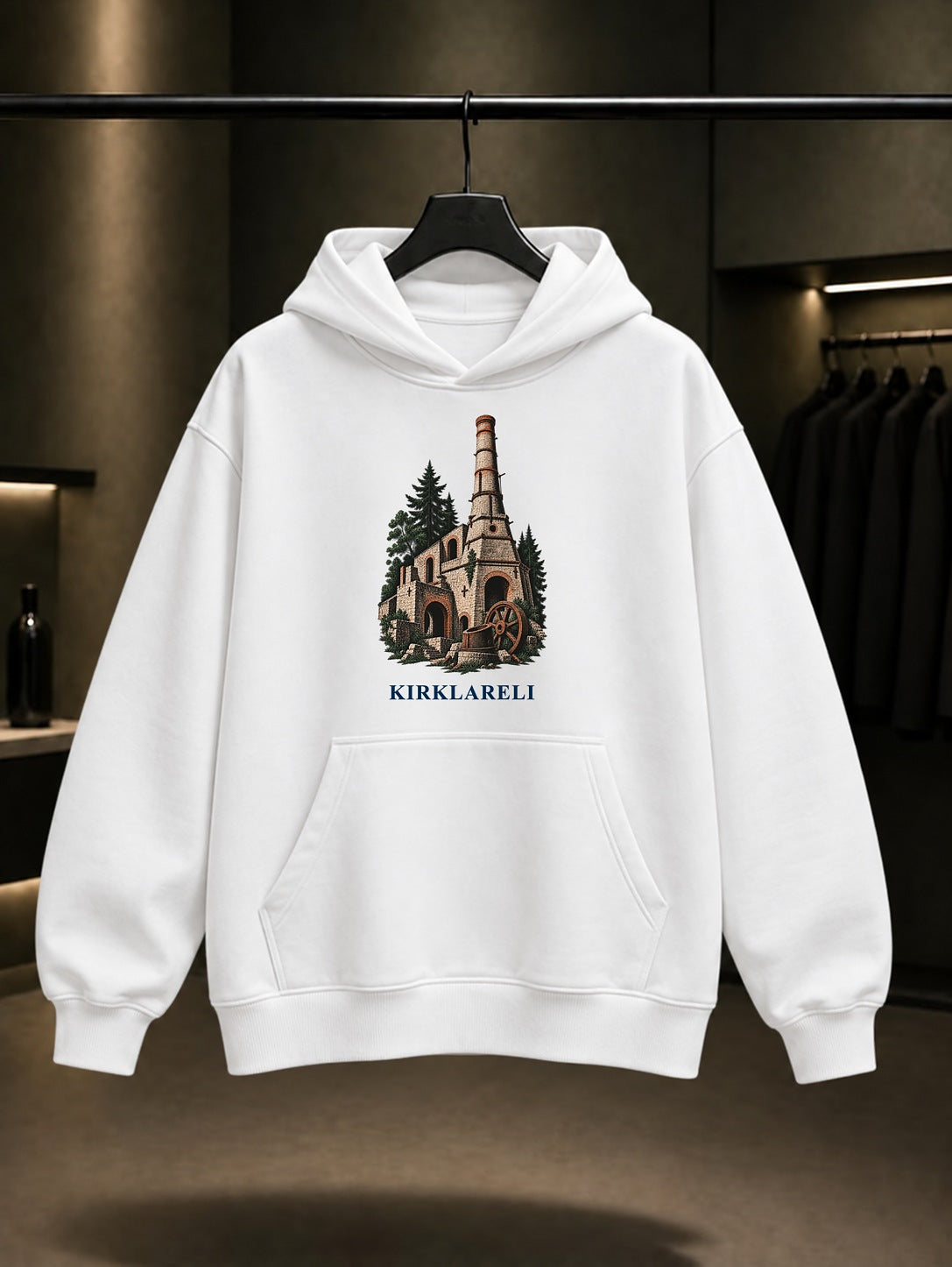 Kırklareli Fatih Demir Dökümhanesi baskılı beyaz kapüşonlu sweatshirt