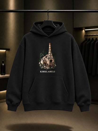 Kırklareli Fatih Demir Dökümhanesi baskılı siyah kapüşonlu sweatshirt