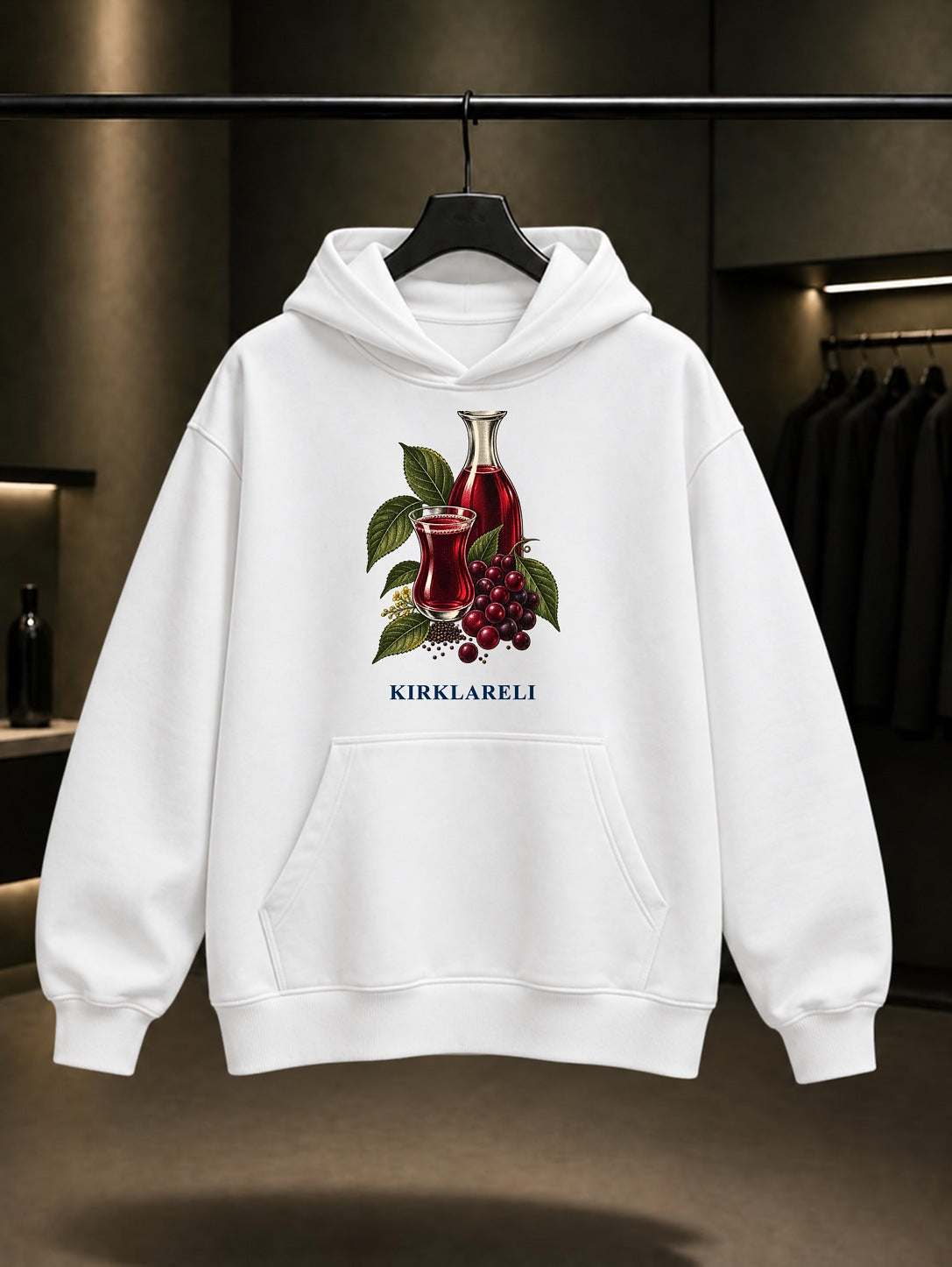 Kırklareli Hardaliye baskılı beyaz kapüşonlu sweatshirt
