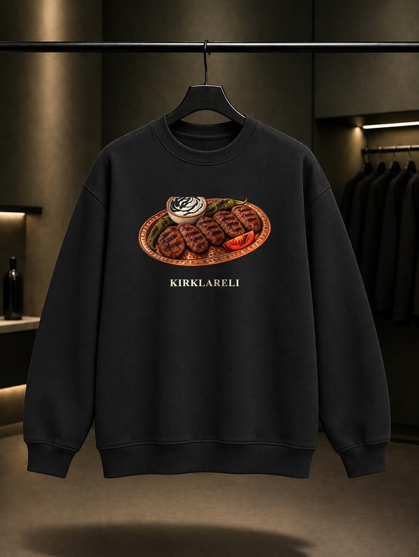Kırklareli Izgara Köftesi baskılı siyah sweatshirt