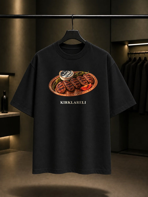 Kırklareli Izgara Köftesi baskılı siyah t-shirt