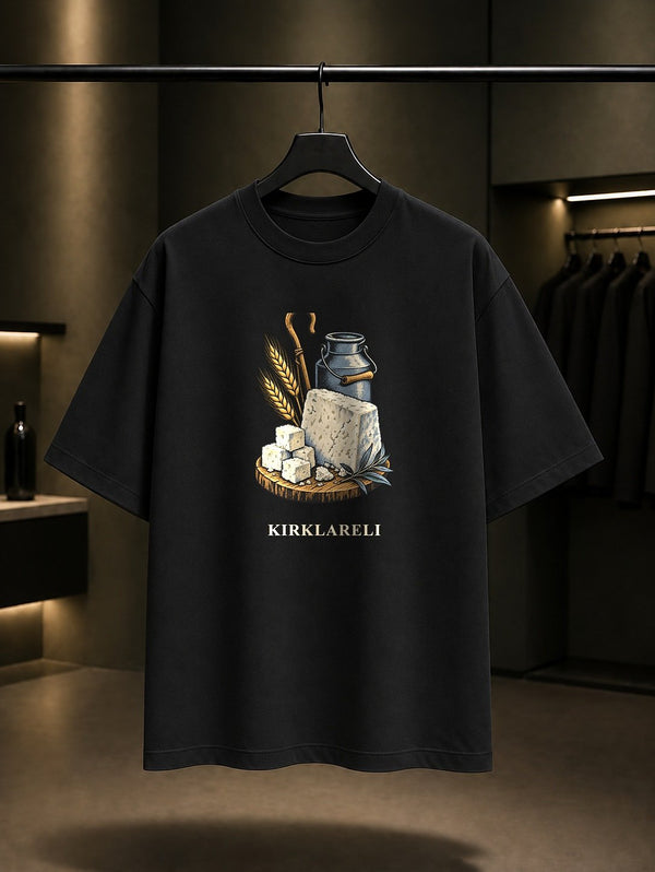 Kırklareli Beyaz Peyniri baskılı siyah t-shirt
