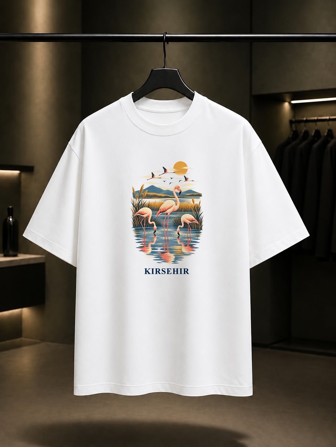 Kırşehir Seyfe Gölü Flamingoları baskılı beyaz t-shirt