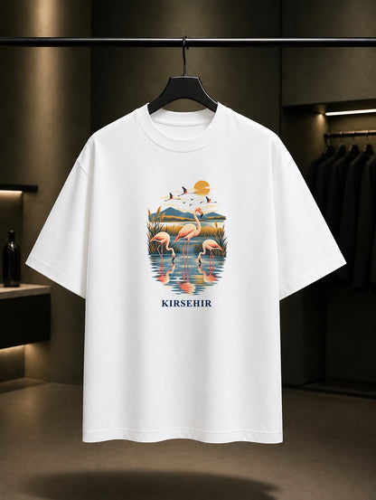 Kırşehir Seyfe Gölü Flamingoları baskılı beyaz t-shirt