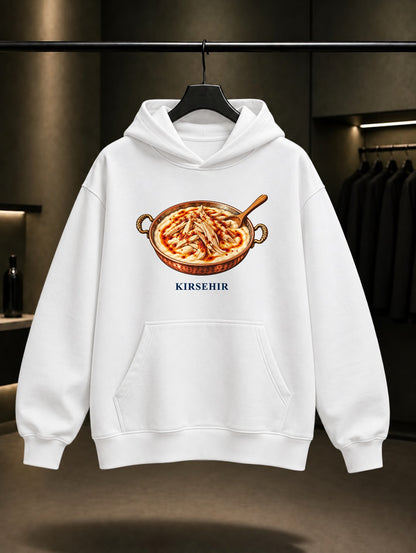 Kırşehir Çullaması baskılı beyaz kapüşonlu sweatshirt