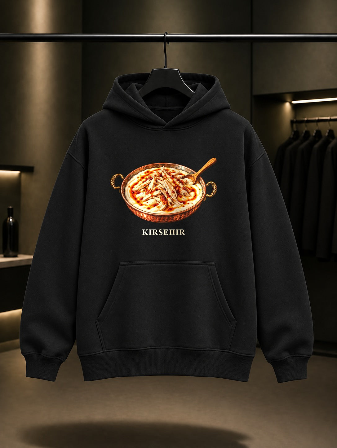 Kırşehir Çullaması baskılı siyah kapüşonlu sweatshirt