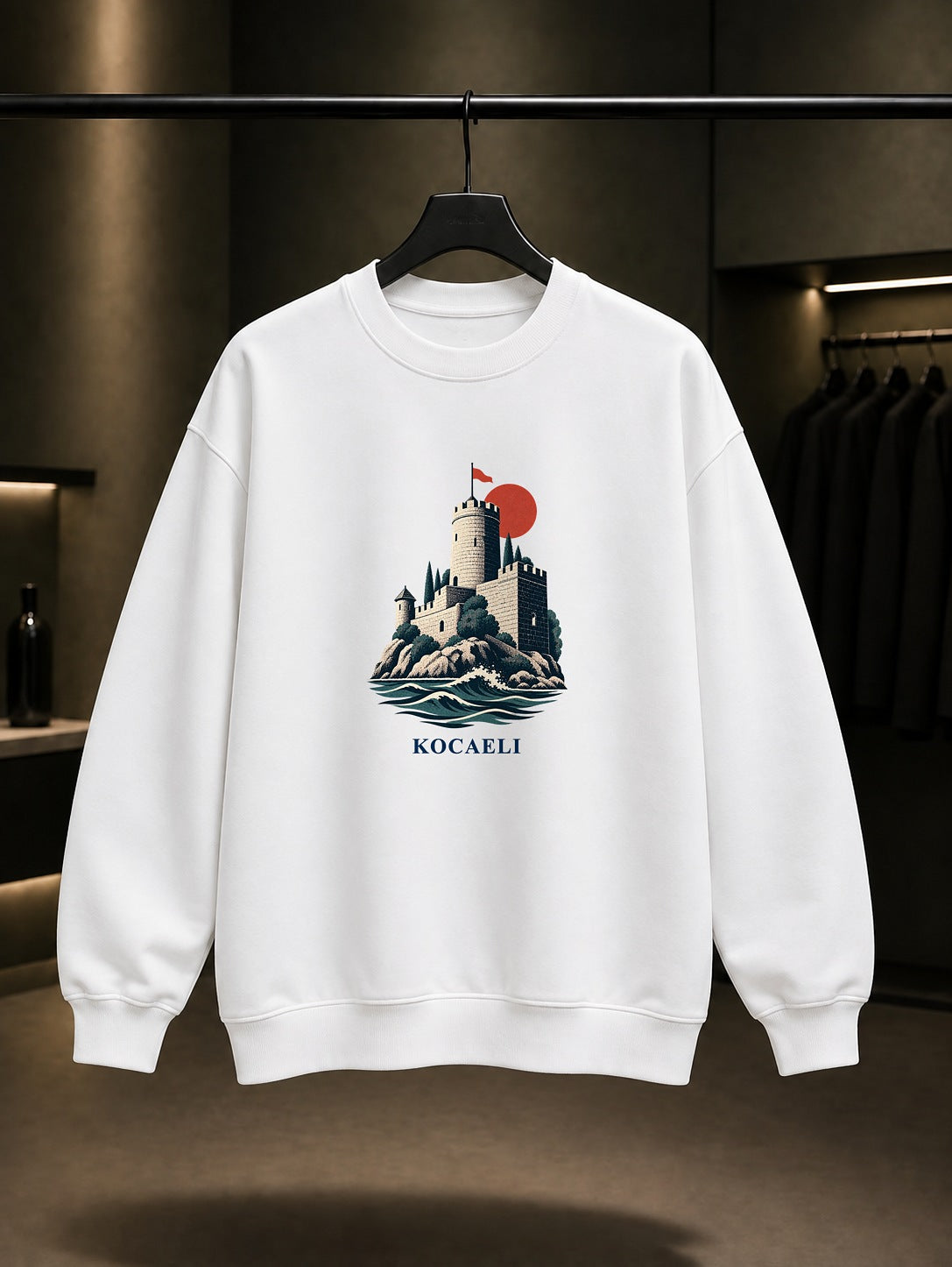 Kocaeli Eskihisar Kalesi baskılı beyaz sweatshirt