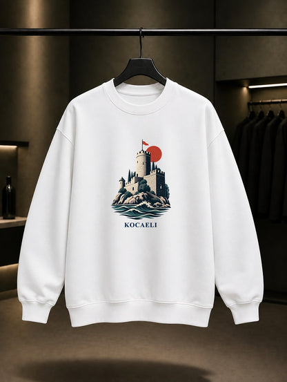 Kocaeli Eskihisar Kalesi baskılı beyaz sweatshirt