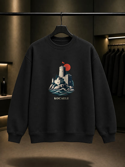 Kocaeli Eskihisar Kalesi baskılı siyah sweatshirt