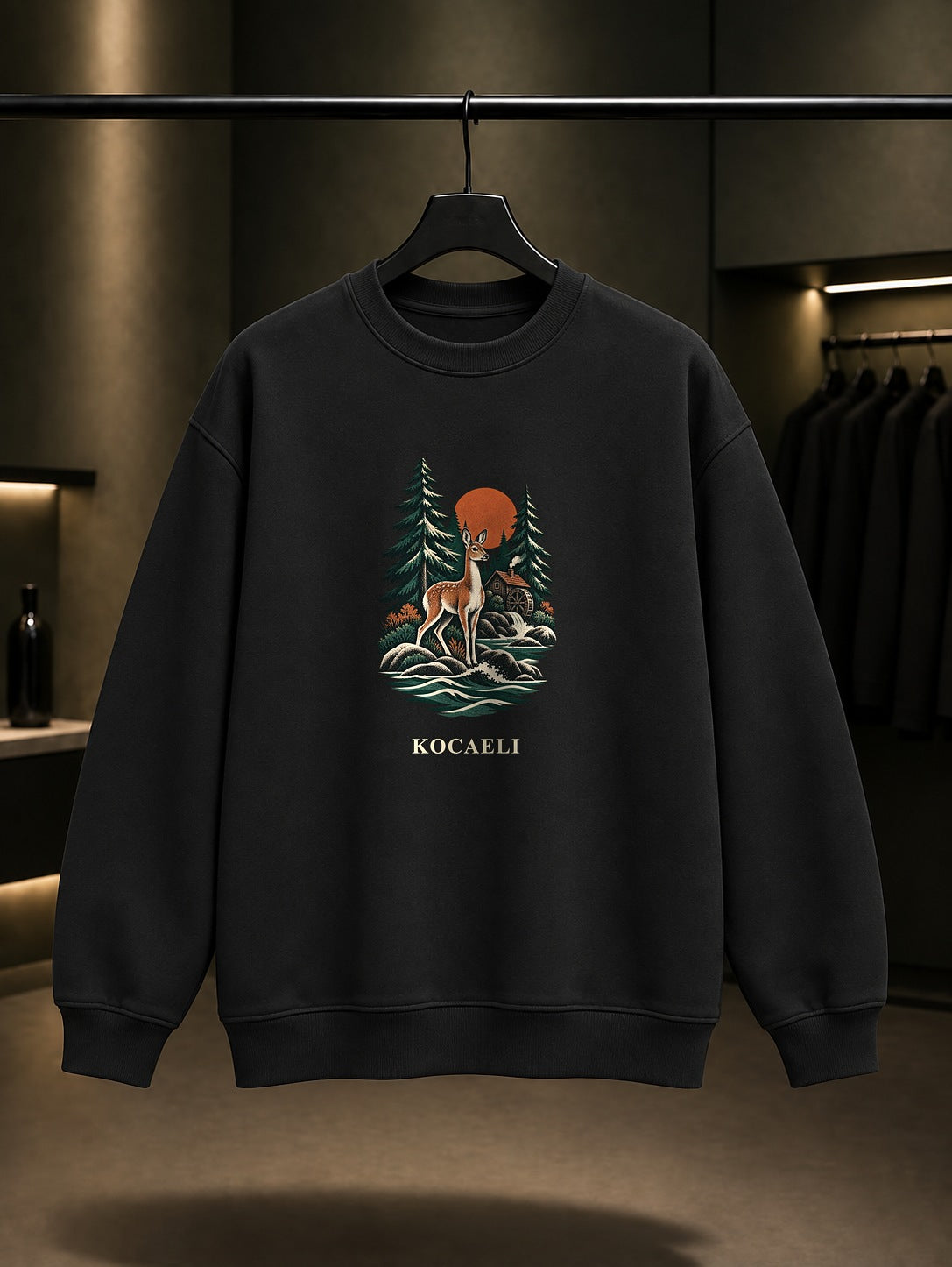 Kocaeli Ormanya baskılı siyah sweatshirt