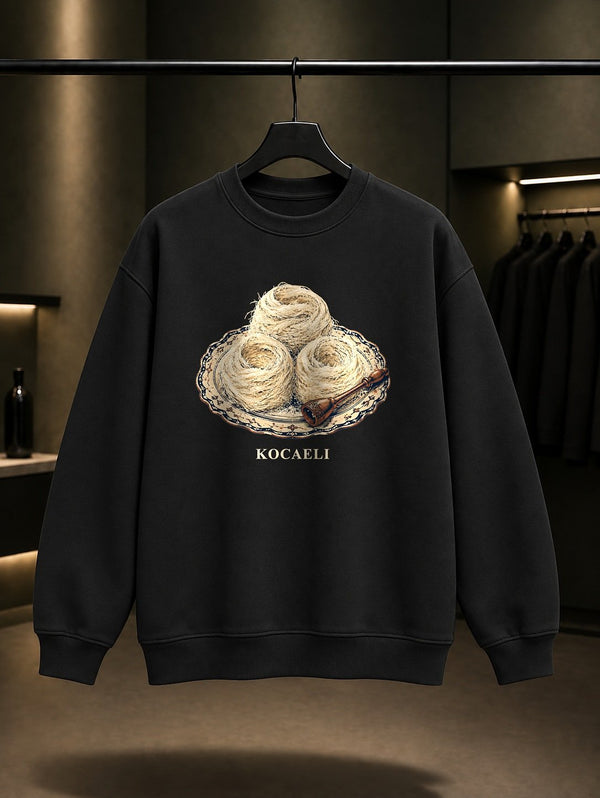 Kocaeli İzmit Pişmaniyesi baskılı siyah sweatshirt