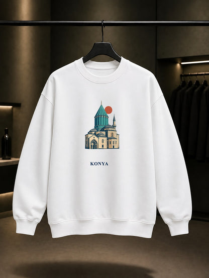 Konya Mevlana Müzesi baskılı beyaz sweatshirt