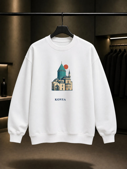 Konya Mevlana Müzesi baskılı beyaz sweatshirt