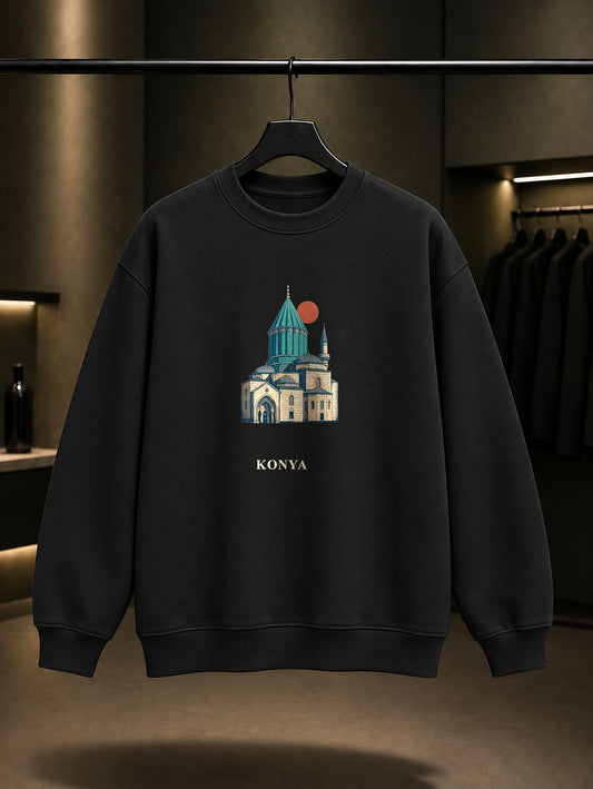Konya Mevlana Müzesi baskılı siyah sweatshirt