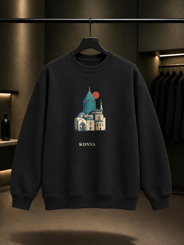 Konya Mevlana Müzesi baskılı siyah sweatshirt