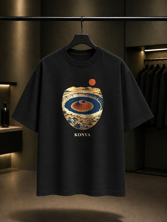 Konya Meke Krater Gölü baskılı siyah t-shirt