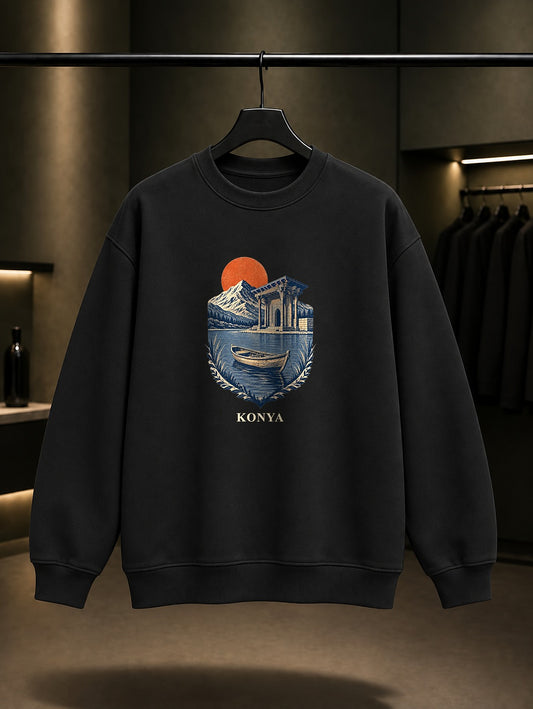Konya Beysehir baskılı siyah sweatshirt