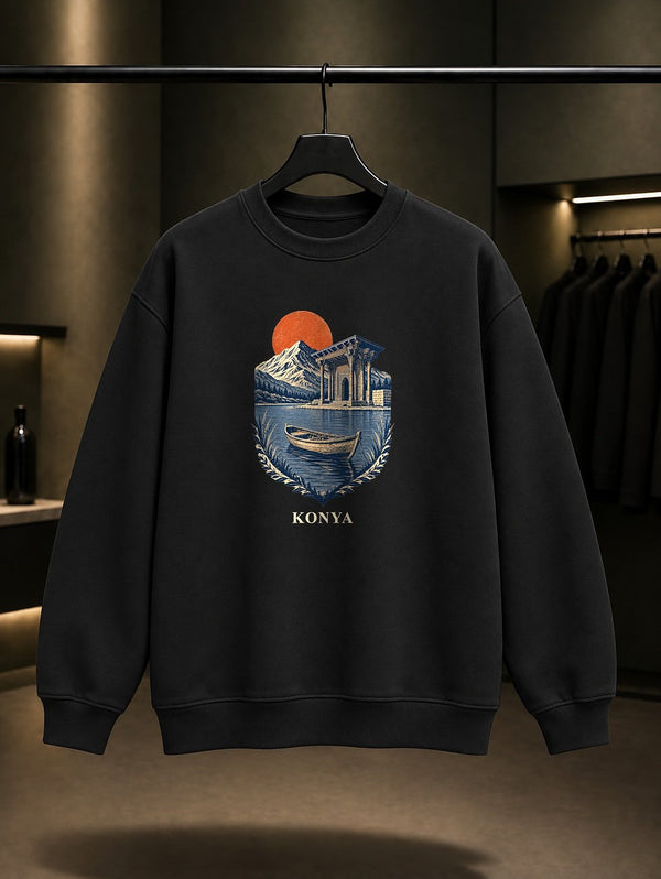 Konya Beysehir baskılı siyah sweatshirt