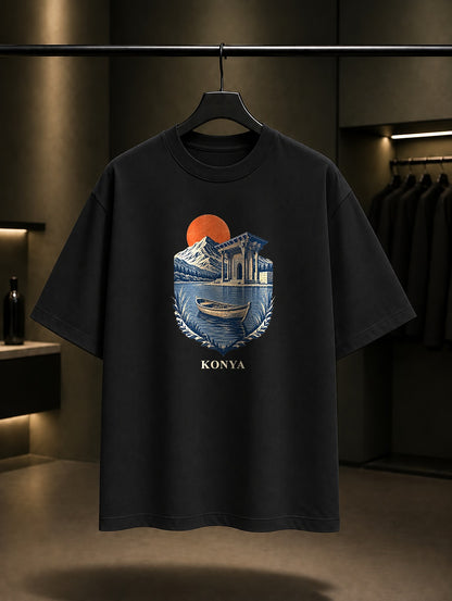 Konya Beysehir baskılı siyah t-shirt