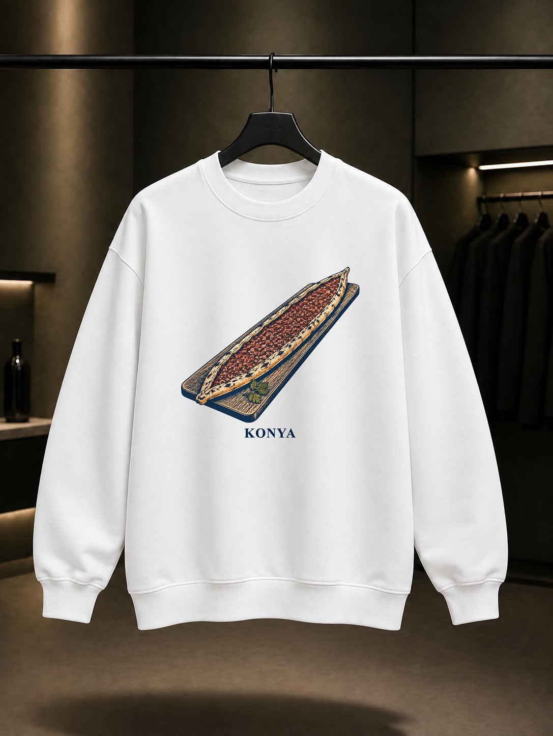 Konya Etli Ekmek baskılı beyaz sweatshirt