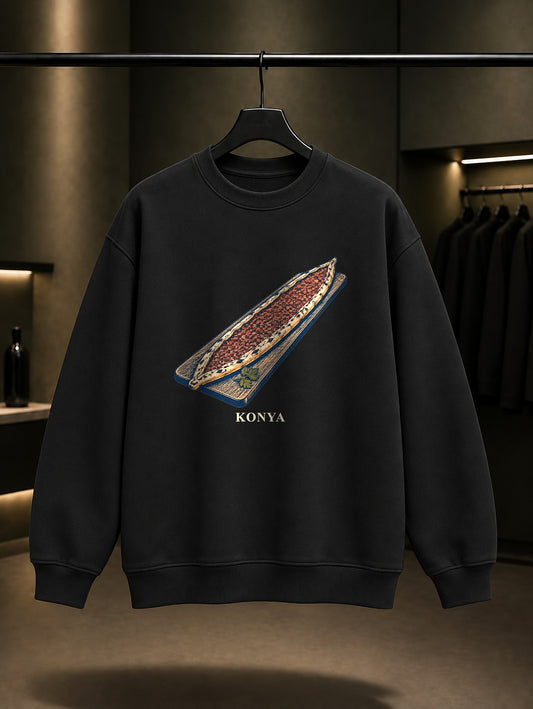 Konya Etli Ekmek baskılı siyah sweatshirt