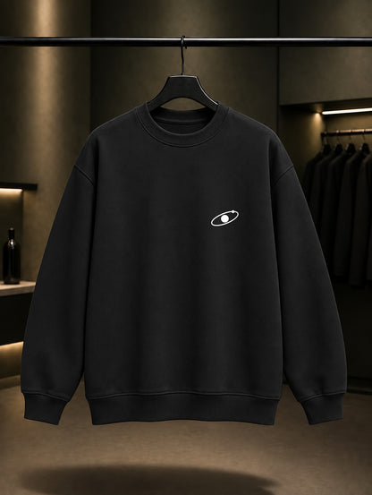 Yörünge Minimal Baskılı Unisex %100 Pamuk Sweatshirt — Siyah