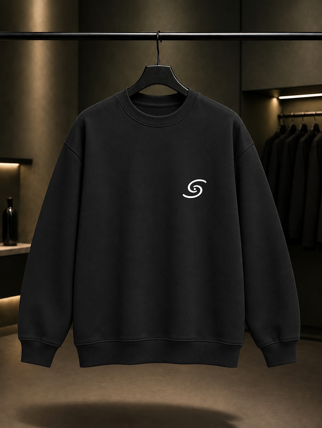 Galaksi Minimal Baskılı Unisex %100 Pamuk Sweatshirt — Siyah