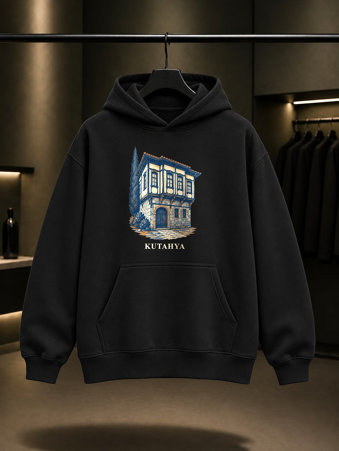 Kütahya Germiyan Sokağı baskılı siyah kapüşonlu sweatshirt