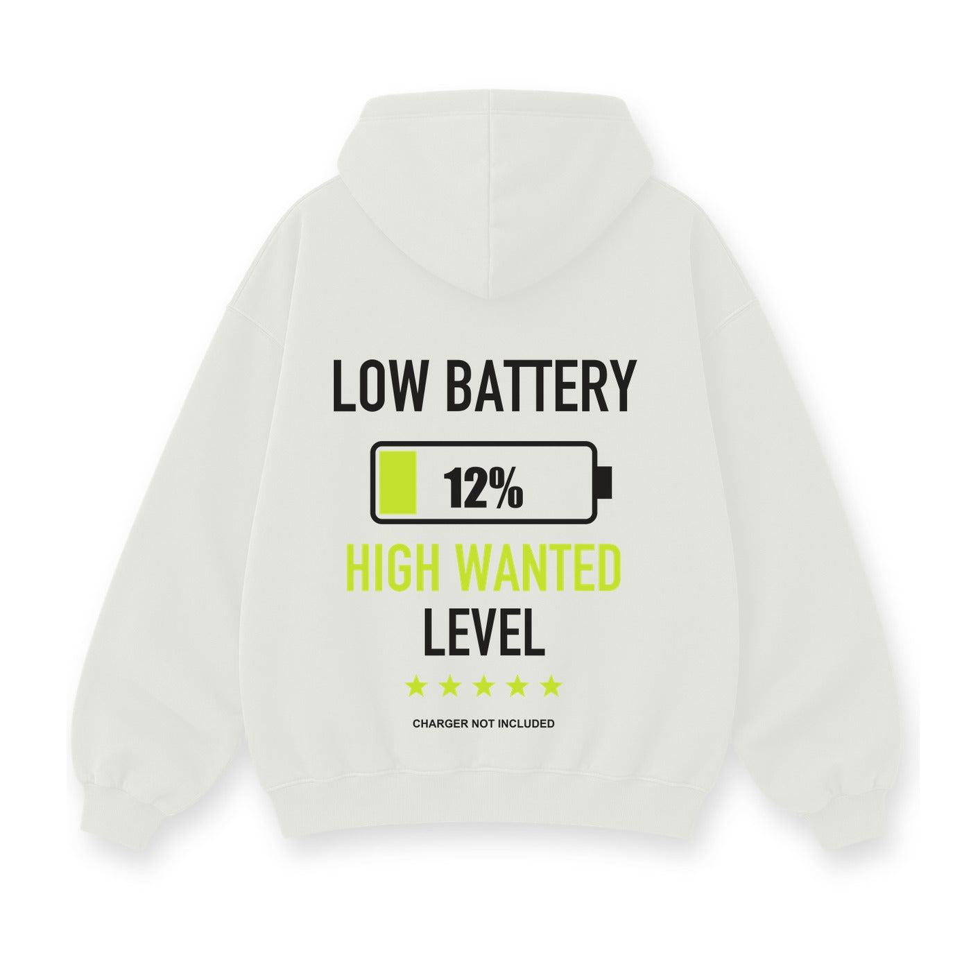 Low Battery High Wanted baskılı beyaz kapüşonlu sweatshirt