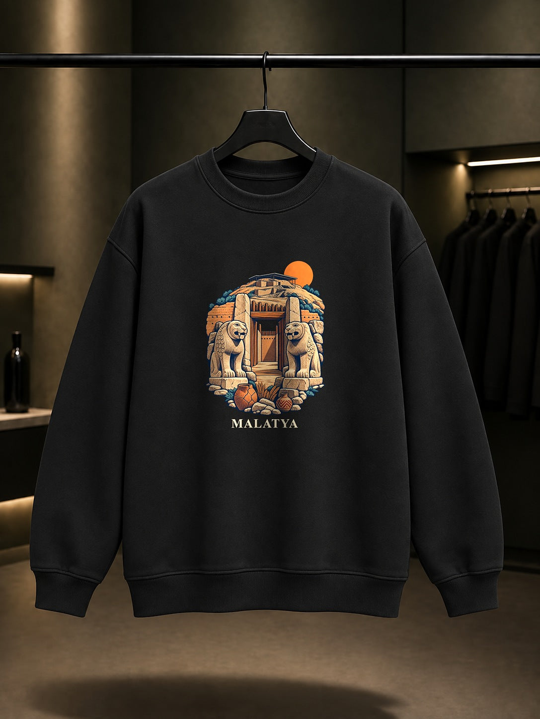 Malatya Arslantepe baskılı siyah sweatshirt