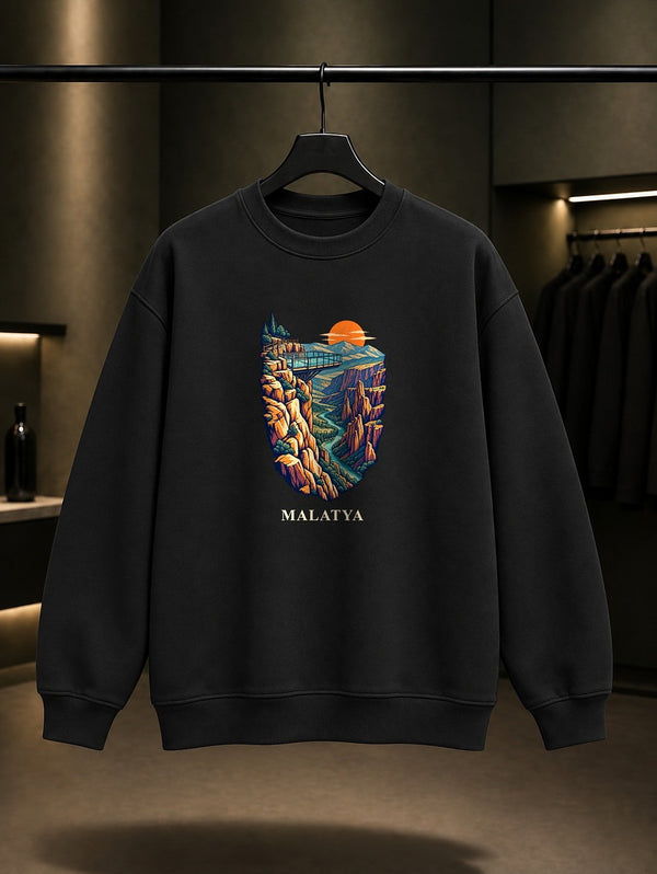 Malatya Levent Vadisi baskılı siyah sweatshirt