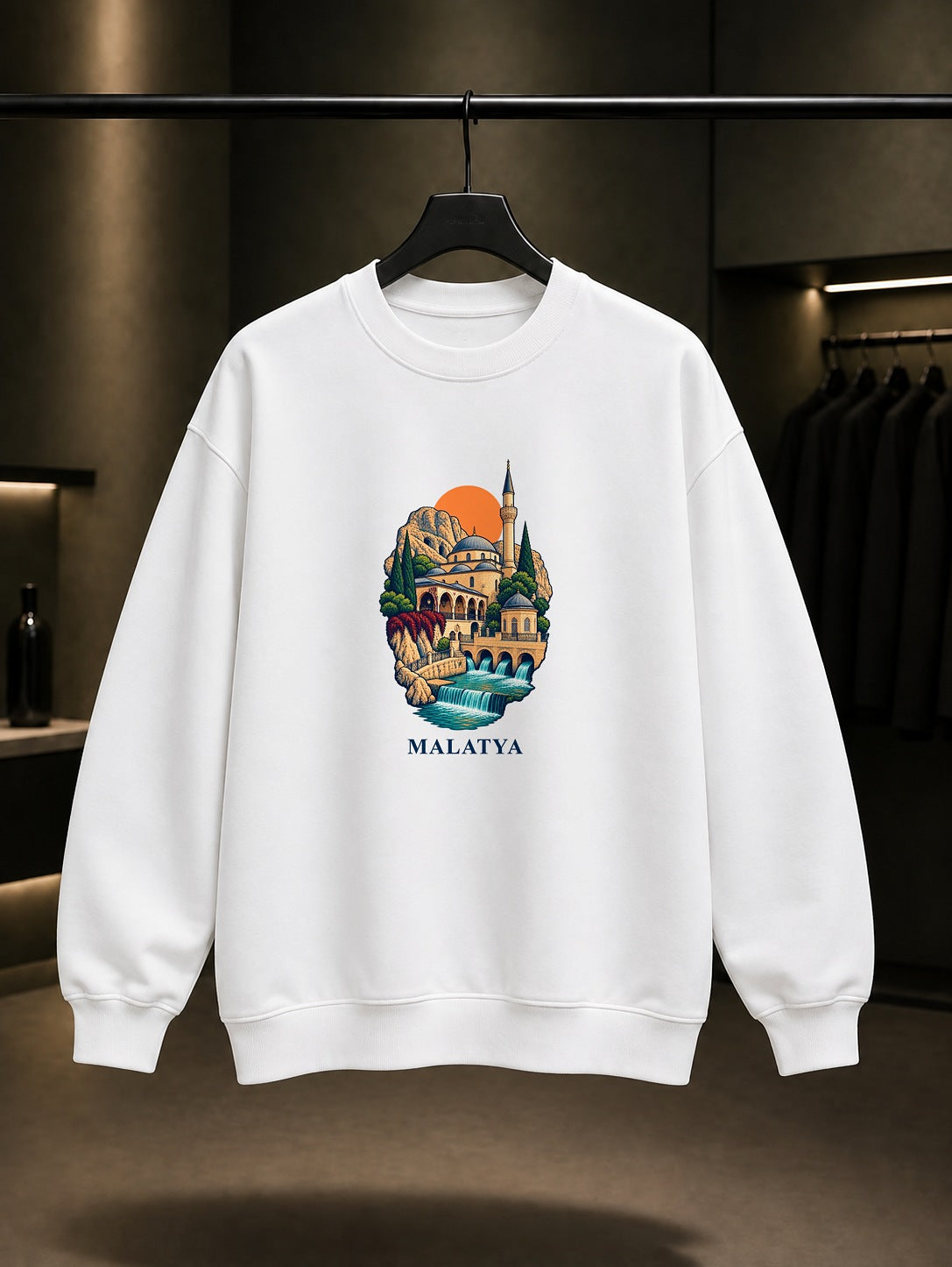 Malatya Somuncu Baba baskılı beyaz sweatshirt