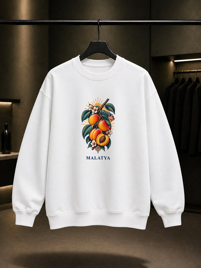 Malatya Kayısı baskılı beyaz sweatshirt