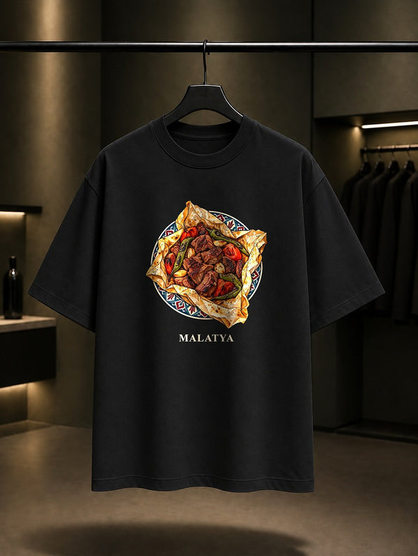 Malatya Kağıt Kebabı baskılı siyah t-shirt